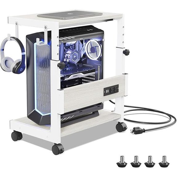 Adjustable Computer Tower Stand with Charging and Wheels