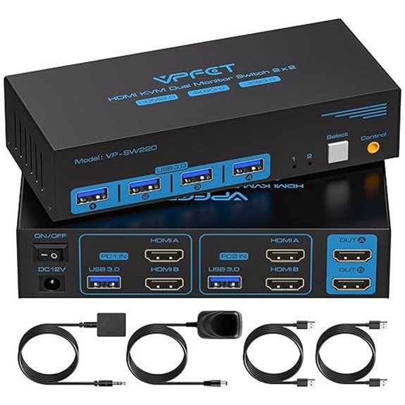 HDMI KVM Switch for 2 Monitors and PCs