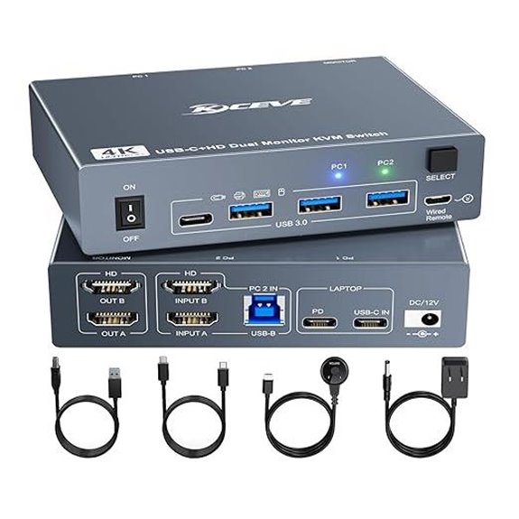 KVM Dual Monitor Switch with USB-C and 4K Support
