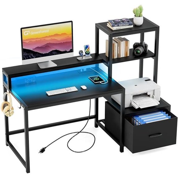 GreenForest 51-inch Office Desk with Storage and LED Lights