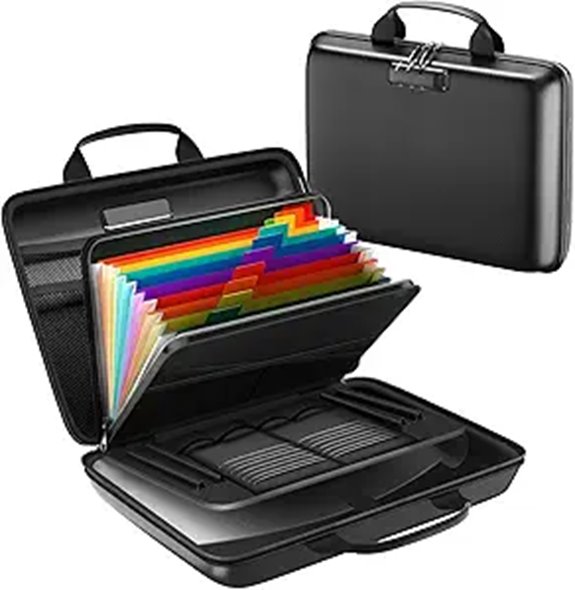 Fireproof Document Box with Lock and 13-Pocket Organizer