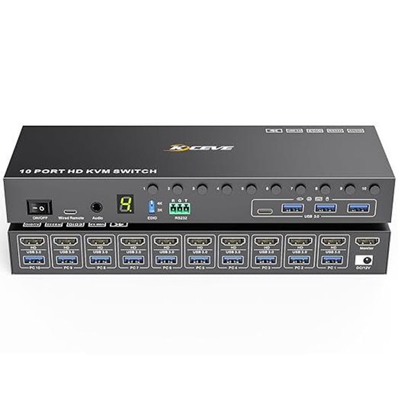 10-Port HDMI KVM Switch with USB Audio & Remote