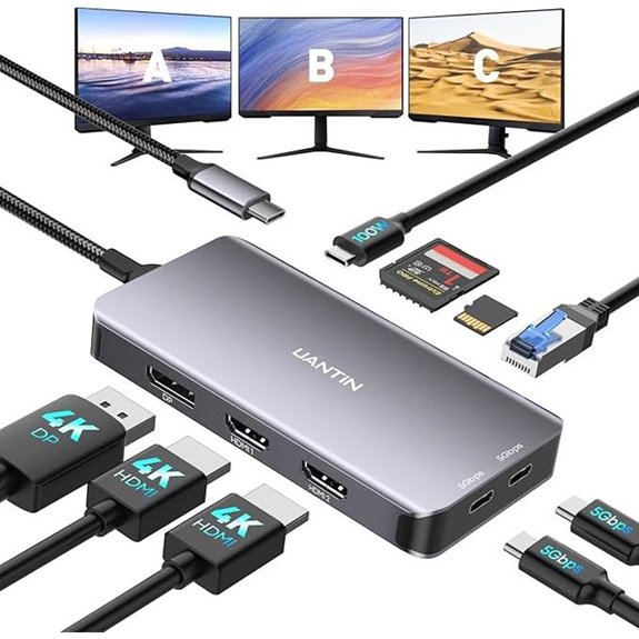 USB-C Triple Monitor Docking Station with Ethernet and Power