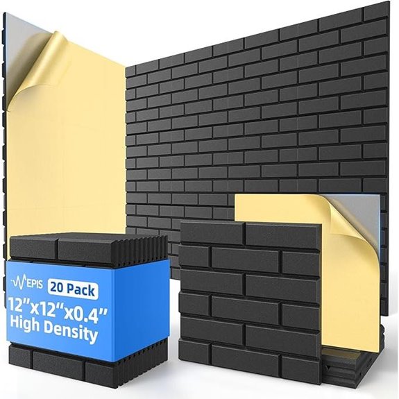 20 Pack Acoustic Foam Panels with Adhesive Black