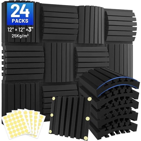 Focusound 24-Pack Acoustic Foam Panels with Adhesive