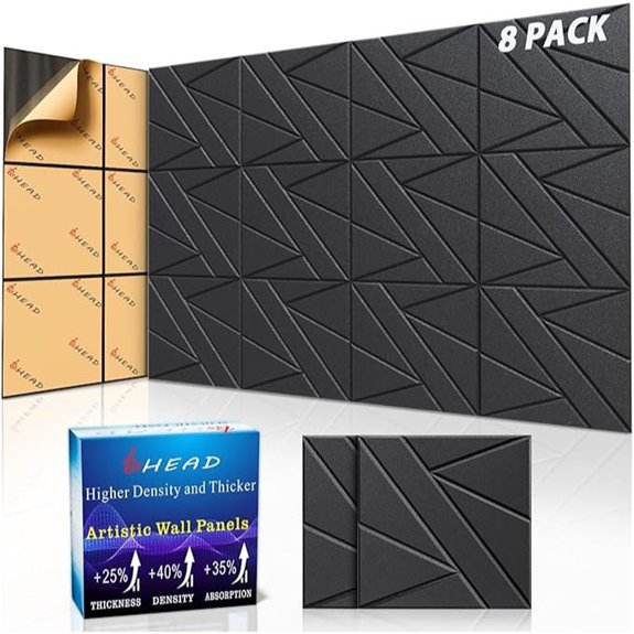 8 Pack Acoustic Wall Panels with Peel & Stick Adhesive