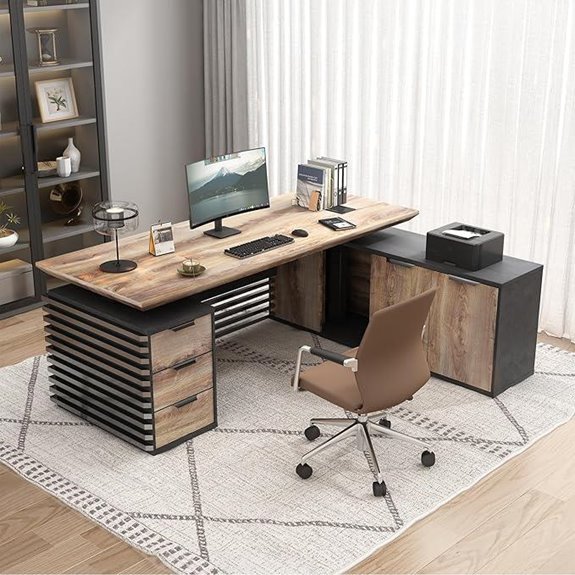 SAINTCY L-Shaped Adjustable Standing Desk with Drawers