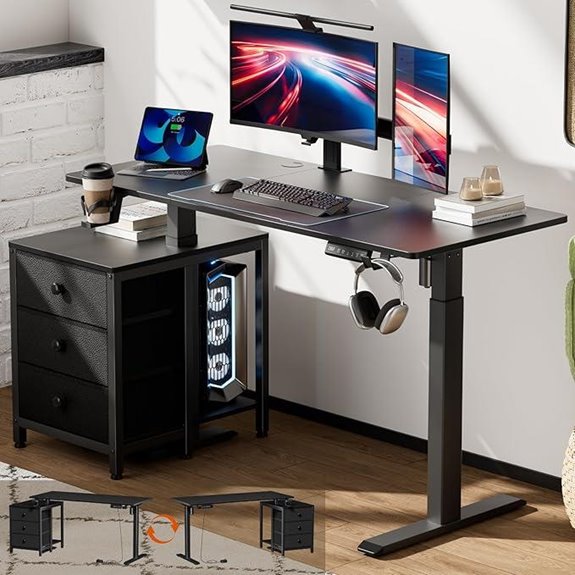 REAHOME Electric Standing Desk with Storage and Hooks