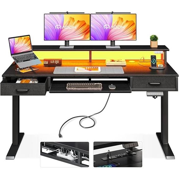 AODK Electric Sit-Stand Desk with Drawers and LED