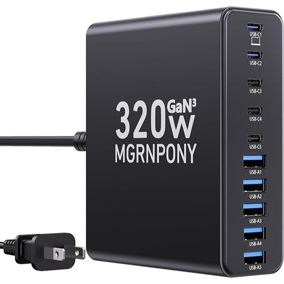 320W 10-Port USB-C GaN Charger for Laptops and Phones